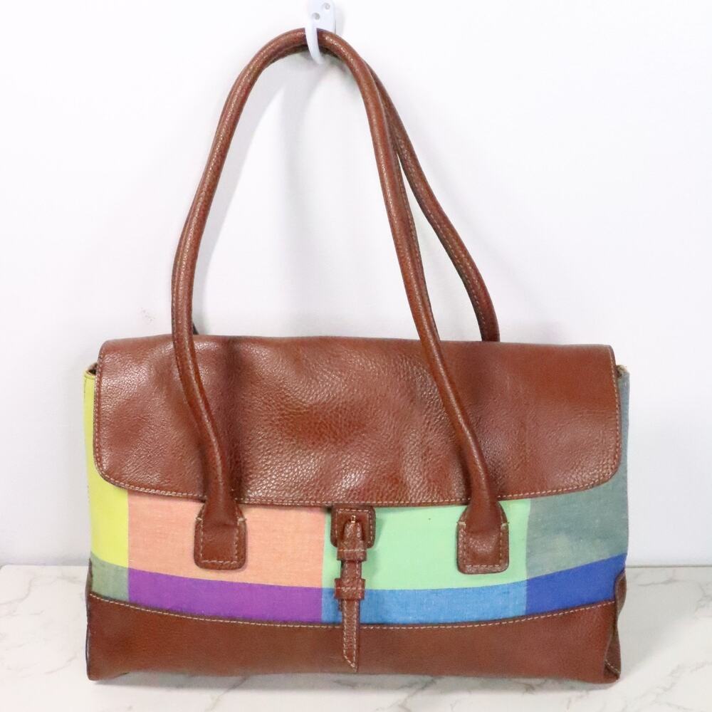 Liz Claiborne Colorblock Knit Shoulder Bag Faux Leather Trim Tote Purse